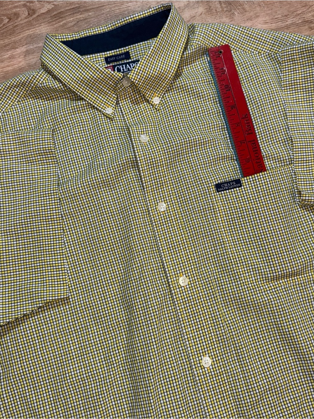 Chaps Ralph Lauren Shirt Mens XL Yellow Plaid Short Sleeve Button Up Easy Care